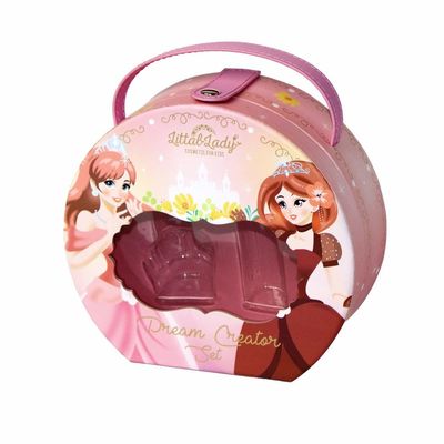 Розовый щелчковый круг коробки макияжа подарка на день рождения закрытия с ручкой PU